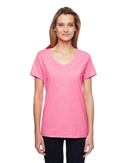 Hanes Ladies X-Temp Performance V-Neck 42V0 | Neon Pnk Heather - Front