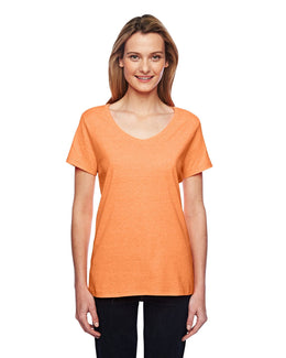Hanes Ladies X-Temp Performance V-Neck 42V0 | Neon Orange Hthr - Front