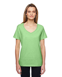 Hanes Ladies X-Temp Performance V-Neck 42V0 | Neon Lime Hthr - Front