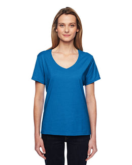 Hanes Ladies X-Temp Performance V-Neck 42V0 | Neon Blue Hthr - Front