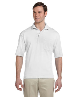 Jerzees 50/50 Jersey Knit Polo W/Pocket 436P | White - Front