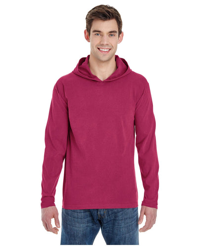 Comfort Colors Heavyweight Long Sleeve Hooded T-Shirt 4900 | Crimson - Front
