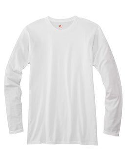 Hanes 100% Ringspun Cotton Nano-T Long Sleeve T-Shirt 498L | White - Front