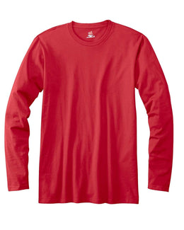 Hanes 100% Ringspun Cotton Nano-T Long Sleeve T-Shirt 498L | Deep Red - Front