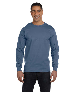Hanes Long Sleeve Beefy-T T-Shirt 5186 | Denim Blue - Front