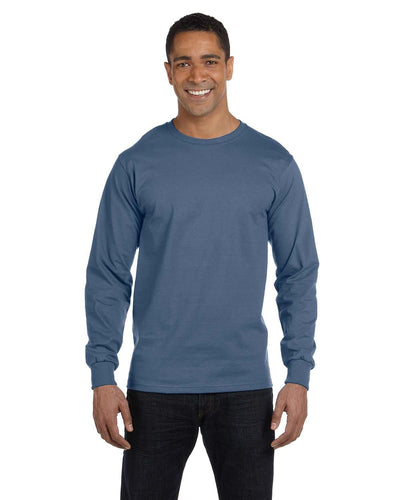 Hanes Long Sleeve Beefy-T T-Shirt 5186 | Denim Blue - Front