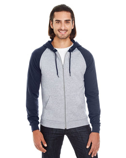 American Apparel Unisex California Fleece Zip Hoodie 5497W | Hthr Grey/ Navy - Front