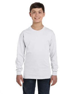 Hanes Youth Tagless ComfortSoft Long Sleeve T-Shirt 5546 | White - Front