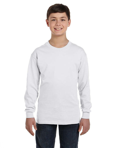 Hanes Youth Tagless ComfortSoft Long Sleeve T-Shirt 5546 | White - Front