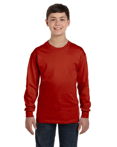 Hanes Youth Tagless ComfortSoft Long Sleeve T-Shirt 5546 | Deep Red - Front