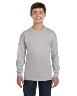 Hanes Youth Tagless ComfortSoft Long Sleeve T-Shirt 5546 | Light Steel - Front