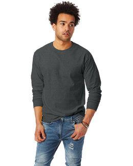 Hanes Tagless ComfortSoft Long Sleeve T-Shirt 5586 | Charcoal Heather - Front