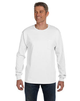 Hanes Tagless Long Sleeve Pocket T-Shirt 5596 | White - Front