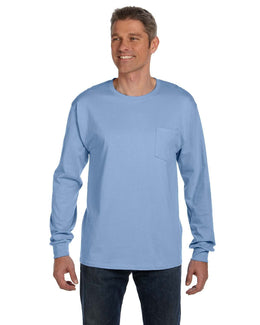 Hanes Tagless Long Sleeve Pocket T-Shirt 5596 | Light Blue - Front