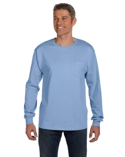 Hanes Tagless Long Sleeve Pocket T-Shirt 5596 | Light Blue - Front
