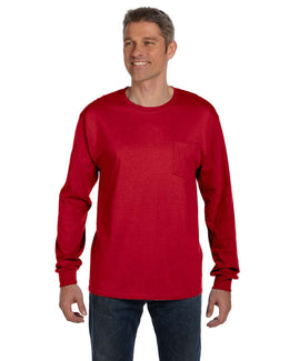Hanes Tagless Long Sleeve Pocket T-Shirt 5596 | Deep Red - Front