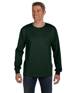 Hanes Tagless Long Sleeve Pocket T-Shirt 5596 | Deep Forest - Front