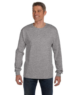 Hanes Tagless Long Sleeve Pocket T-Shirt 5596 | Light Steel - Front