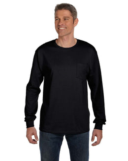 Hanes Tagless Long Sleeve Pocket T-Shirt 5596 | Black - Front