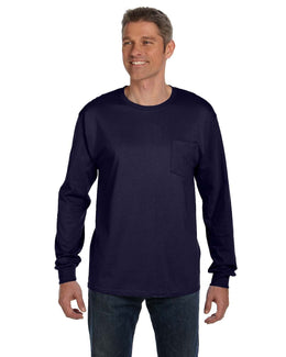 Hanes Tagless Long Sleeve Pocket T-Shirt 5596 | Navy - Front