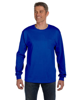 Hanes Tagless Long Sleeve Pocket T-Shirt 5596 | Deep Royal - Front