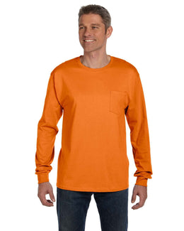 Hanes Tagless Long Sleeve Pocket T-Shirt 5596 | Orange - Front
