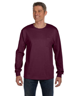 Hanes Tagless Long Sleeve Pocket T-Shirt 5596 | Maroon - Front