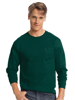 Hanes Tagless Long Sleeve Pocket T-Shirt 5596 | Oxford Gray - Front
