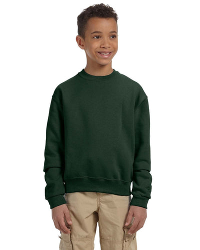 Jerzees Youth Light-Weight Crewneck Sweatshirt 562B | Forest Green - Front