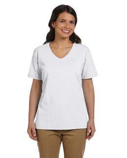 Hanes Ladies ComfortSoft V-Neck Cotton T-Shirt 5780 | White - Front