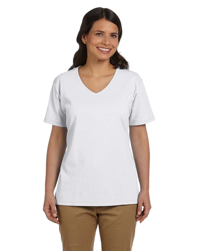 Hanes Ladies ComfortSoft V-Neck Cotton T-Shirt 5780 | White - Front