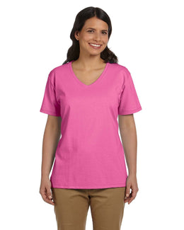 Hanes Ladies ComfortSoft V-Neck Cotton T-Shirt 5780 | Pink - Front