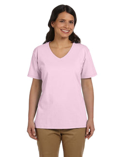 Hanes Ladies ComfortSoft V-Neck Cotton T-Shirt 5780 | Pale Pink - Front