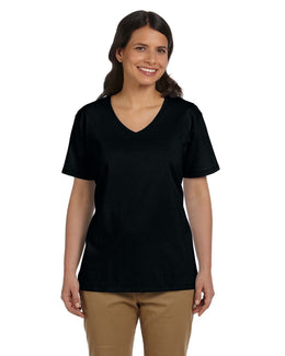 Hanes Ladies ComfortSoft V-Neck Cotton T-Shirt 5780 | Black - Front