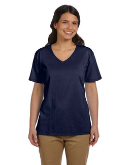 Hanes Ladies ComfortSoft V-Neck Cotton T-Shirt 5780 | Navy - Front