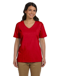 Hanes Ladies ComfortSoft V-Neck Cotton T-Shirt 5780 | Deep Red - Front