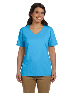 Hanes Ladies ComfortSoft V-Neck Cotton T-Shirt 5780 | Aquatic Blue - Front