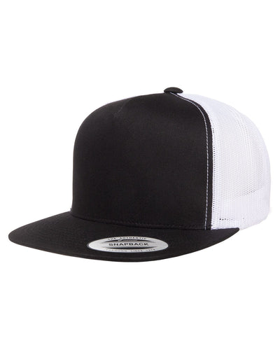 Yupoong Adult 5-Panel Classic Trucker Cap 6006 | Black/ White - Front