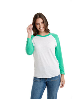 Next Level Unisex Triblend 3/4-Sleeve Raglan Tee 6051 | Envy/ Hthr Wht - Front