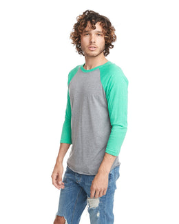 Next Level Unisex Triblend 3/4-Sleeve Raglan Tee 6051 | Envy/ Prem Hthr - Front