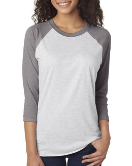 Next Level Unisex Triblend 3/4-Sleeve Raglan Tee 6051 | Pr Hthr/ Htr Wht - Front