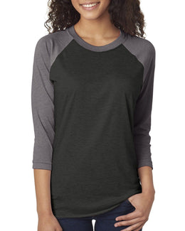 Next Level Unisex Triblend 3/4-Sleeve Raglan Tee 6051 | Pr Hthr/ Vin Blk - Front