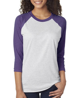 Next Level Unisex Triblend 3/4-Sleeve Raglan Tee 6051 | Pur Rsh/ Htr Wht - Front