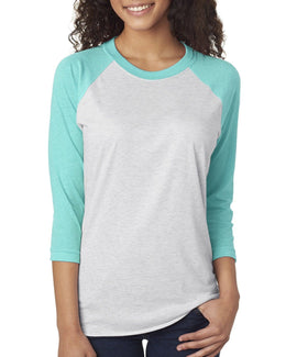 Next Level Unisex Triblend 3/4-Sleeve Raglan Tee 6051 | T Blue/ Hthr Wht - Front