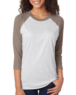 Next Level Unisex Triblend 3/4-Sleeve Raglan Tee 6051 | Vin Gr/ Hthr Wht - Front