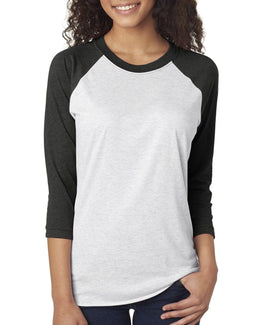 Next Level Unisex Triblend 3/4-Sleeve Raglan Tee 6051 | Vin Bk/ Hthr Wht - Front
