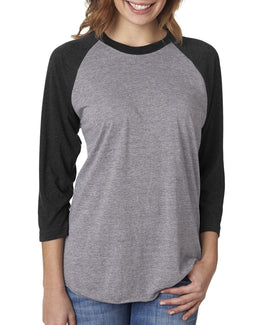 Next Level Unisex Triblend 3/4-Sleeve Raglan Tee 6051 | Vin Blk/ Pr Hthr - Front