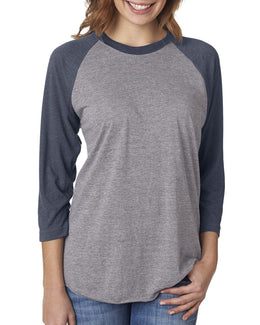 Next Level Unisex Triblend 3/4-Sleeve Raglan Tee 6051 | Vin Nvy/ Pr Hthr - Front