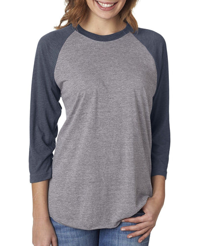 Next Level Unisex Triblend 3/4-Sleeve Raglan Tee 6051 | Vin Nvy/ Pr Hthr - Front