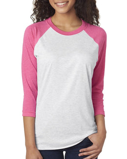 Next Level Unisex Triblend 3/4-Sleeve Raglan Tee 6051 | Vt Pink/ Htr Wht - Front